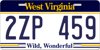 WV license plate 2ZP459