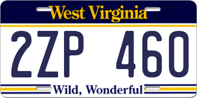 WV license plate 2ZP460