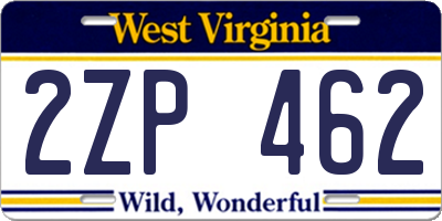 WV license plate 2ZP462