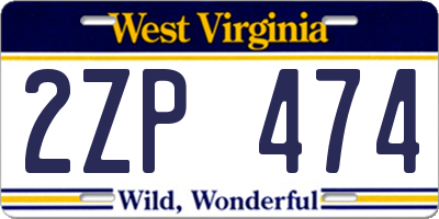 WV license plate 2ZP474