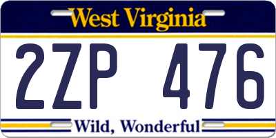 WV license plate 2ZP476