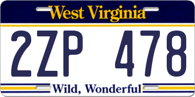 WV license plate 2ZP478