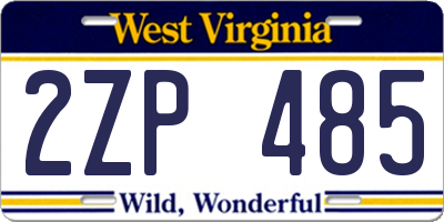 WV license plate 2ZP485