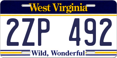 WV license plate 2ZP492