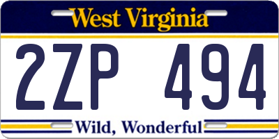 WV license plate 2ZP494