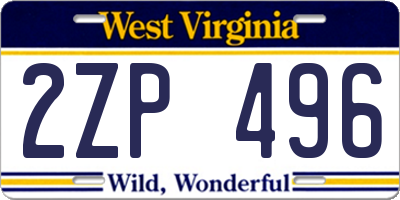 WV license plate 2ZP496