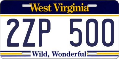 WV license plate 2ZP500