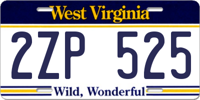 WV license plate 2ZP525