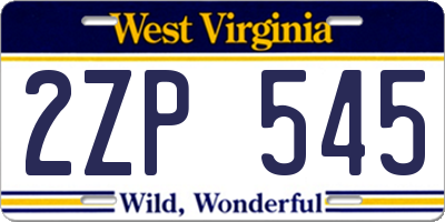 WV license plate 2ZP545