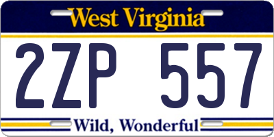 WV license plate 2ZP557