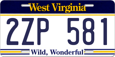 WV license plate 2ZP581