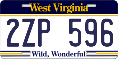 WV license plate 2ZP596