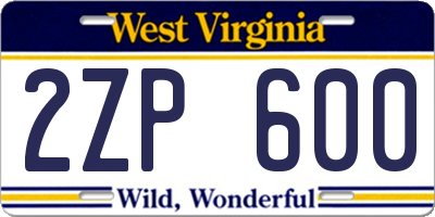 WV license plate 2ZP600
