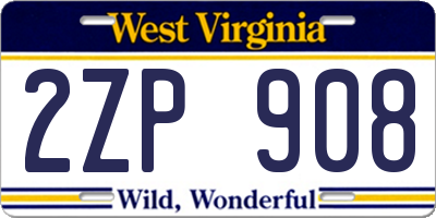 WV license plate 2ZP908