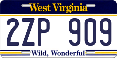 WV license plate 2ZP909