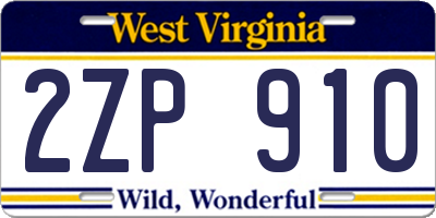 WV license plate 2ZP910