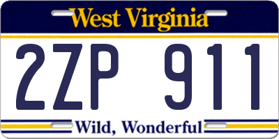WV license plate 2ZP911