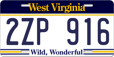WV license plate 2ZP916