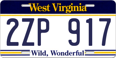 WV license plate 2ZP917