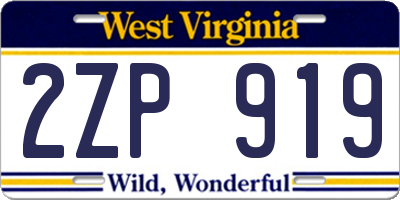 WV license plate 2ZP919