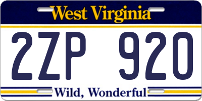 WV license plate 2ZP920