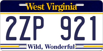 WV license plate 2ZP921