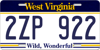 WV license plate 2ZP922