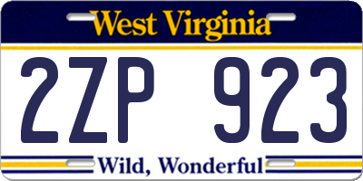 WV license plate 2ZP923