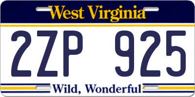 WV license plate 2ZP925
