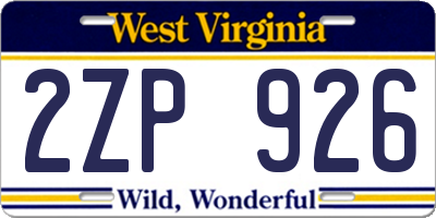 WV license plate 2ZP926
