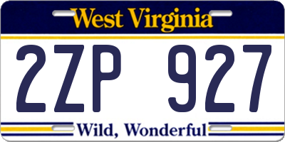 WV license plate 2ZP927