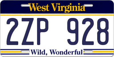 WV license plate 2ZP928