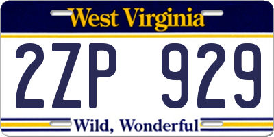 WV license plate 2ZP929