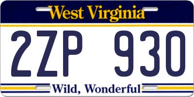 WV license plate 2ZP930