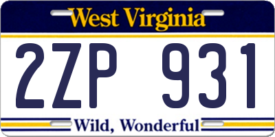 WV license plate 2ZP931