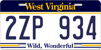 WV license plate 2ZP934