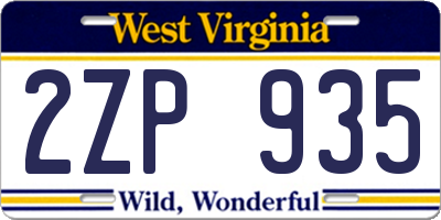 WV license plate 2ZP935