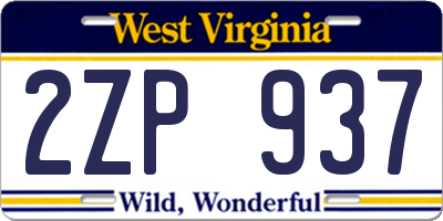 WV license plate 2ZP937