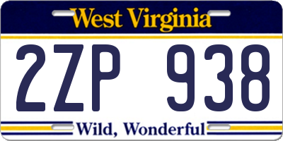 WV license plate 2ZP938