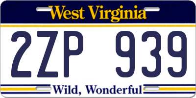 WV license plate 2ZP939