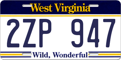 WV license plate 2ZP947