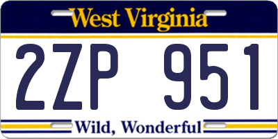 WV license plate 2ZP951