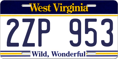 WV license plate 2ZP953