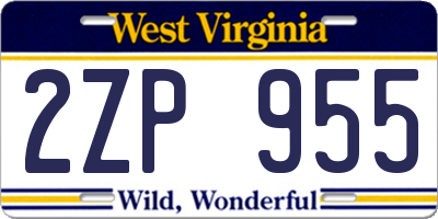 WV license plate 2ZP955