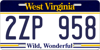 WV license plate 2ZP958