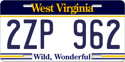WV license plate 2ZP962