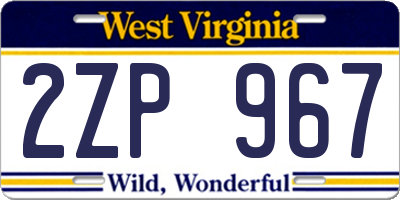 WV license plate 2ZP967