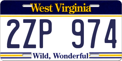 WV license plate 2ZP974