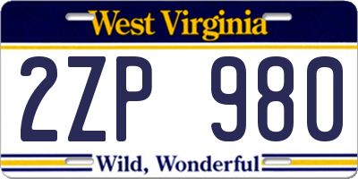WV license plate 2ZP980