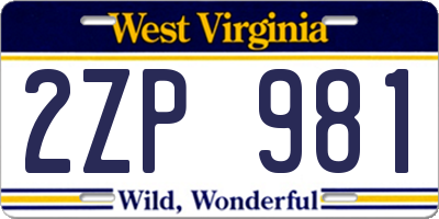 WV license plate 2ZP981